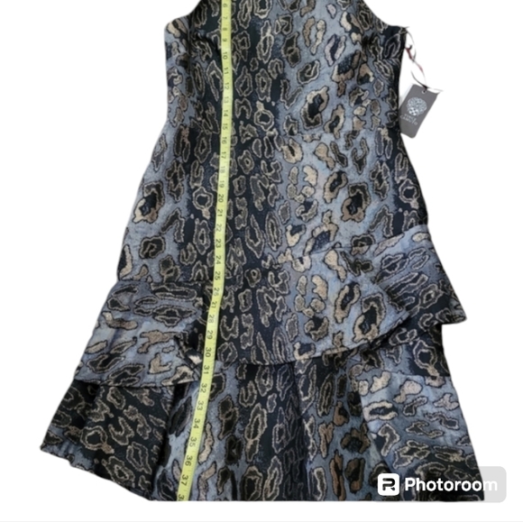 Vince Camuto Animal Print Mettalic  Asymmetrical Tierd Hem Cocktail Dress - Picture 5 of 12